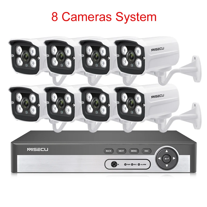 MISECU 8CH 2MP POE NVR 1080 P камера комплект Открытый 1080 P PoE ip-камера аудио запись Onvif FTP CCTV система комплект видеонаблюдения - Цвет: 8CH NVR AND 8 CAMERA