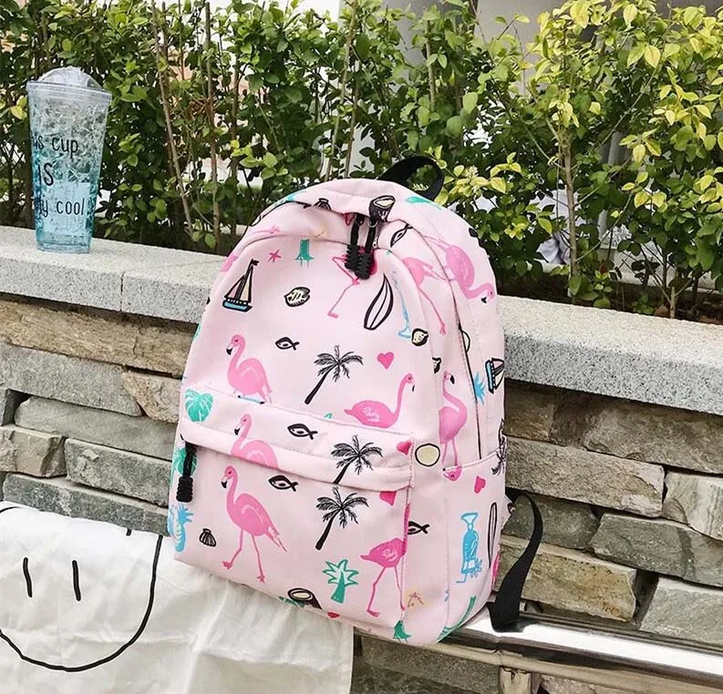 Flamingos Женский мультяшный рюкзак с единорогом, Женский стиль, водонепроницаемый ранец женский рюкзак, Повседневная сумка для девочек - Цвет: Flamingos