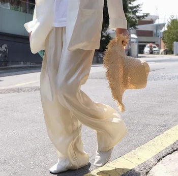 

High Waist Wide Leg Pants Loose Mopping Women Max Trousers Summer Chinese Style High-quality Pants Satin Smooth