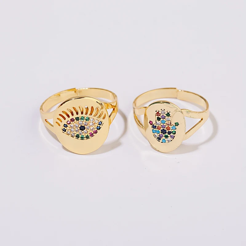Trendy Gold Adjustable Rings Women's Micro-Inlaid Zircon Evil Eye Engagement Ring Party Gift Charm Jewelry