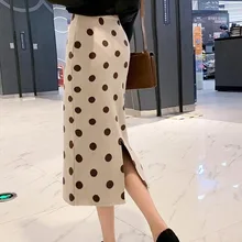 Облегающие Женские юбки с разрезом сзади и высокой талией, Осень-зима, Толстая теплая трикотажная прямая Офисная Женская юбка Повседневная юбка средней длины, наряд