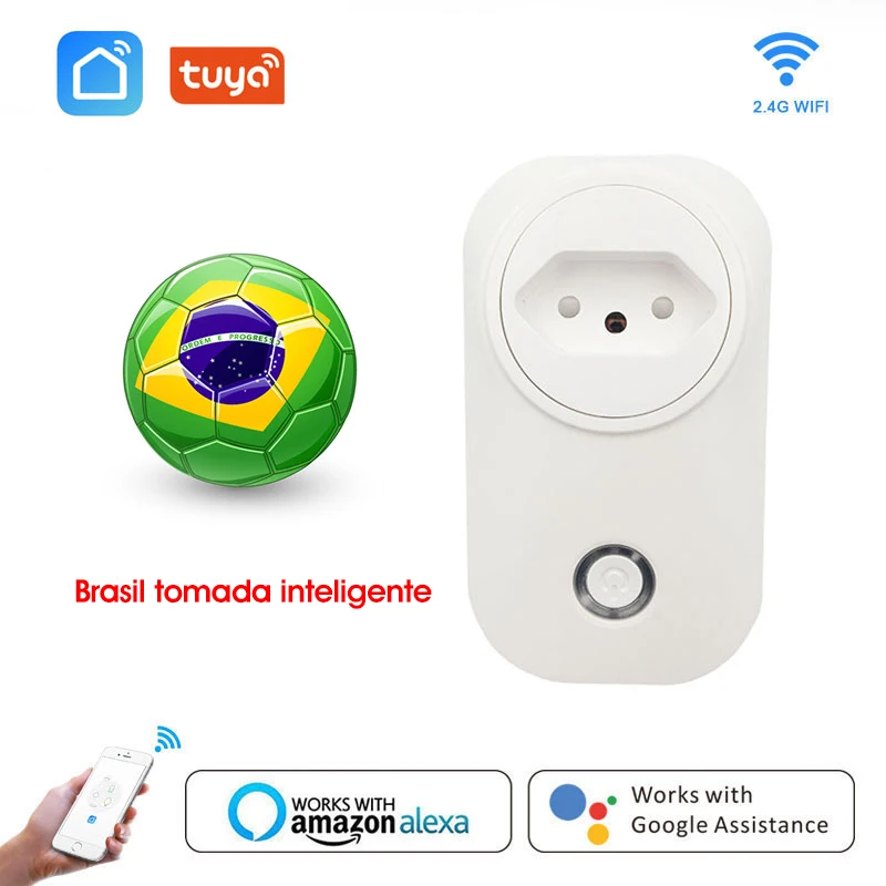 smart plug wifi power socket 16a brazil br standard with energy monitor tuya app control works with google assistant alexa
