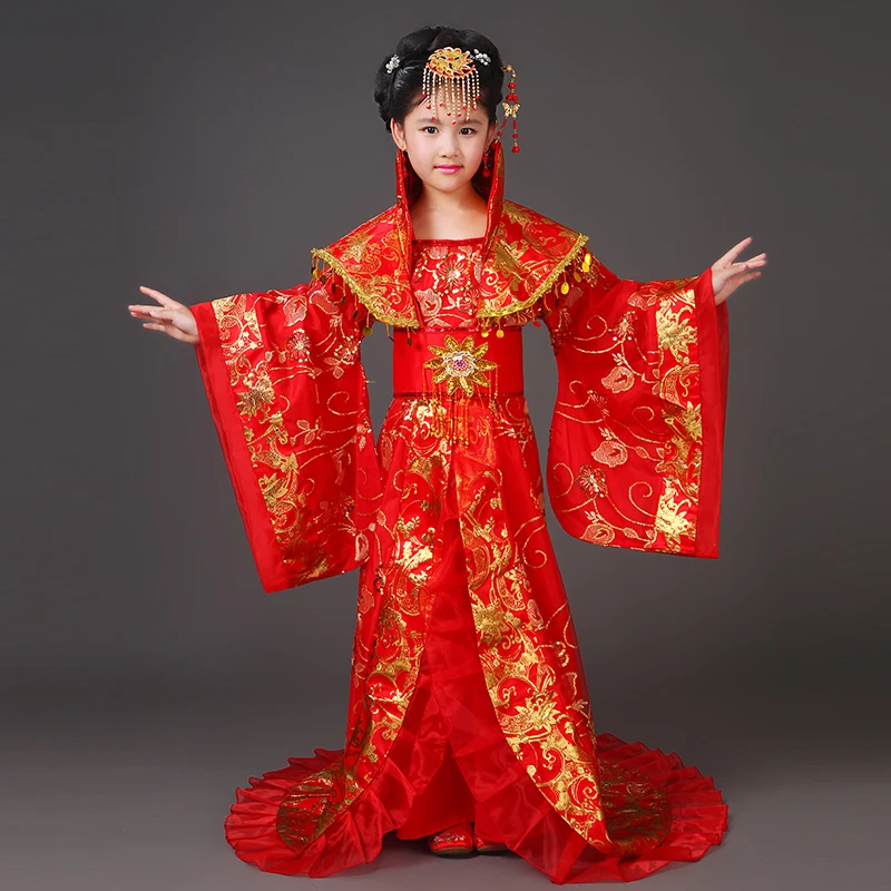 

Children's costumes girls trailing small chaise Tang Dynasty princess ancient fairy dance stage costume cos show Hanfu new