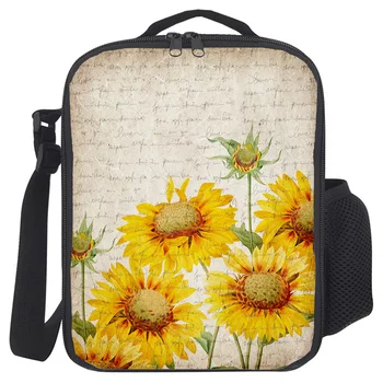 

Retro Letter Zoo Sunflower Cooler Bag Students School Food Bag Boys Girls Lunch Bag Women Men Lunch Box Best Gift