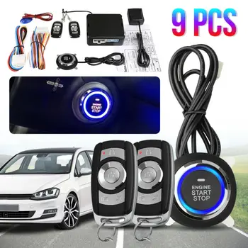 

9pcs 12V Car Start Push Button Remote Starter Keyless Entry Car Alarm System Engine Car Accessories