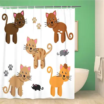 

Bathroom Shower Curtain American Collection of Cute and Playful Cats Kittens Bobtail Polyester Fabric 66x72 inches Waterproof