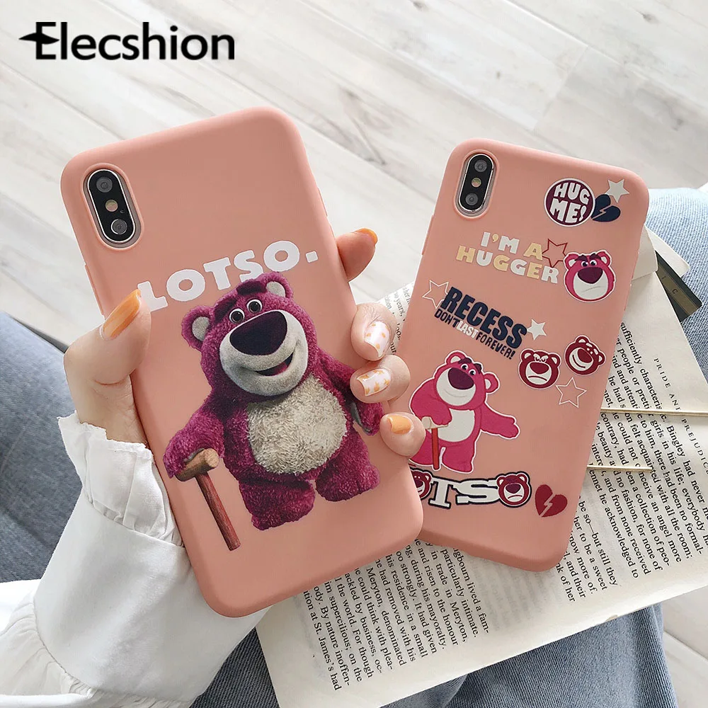 Матовый чехол с медведем для iPhone 6 7 8 Plus розовый силиконовый защитный телефона 6S XR