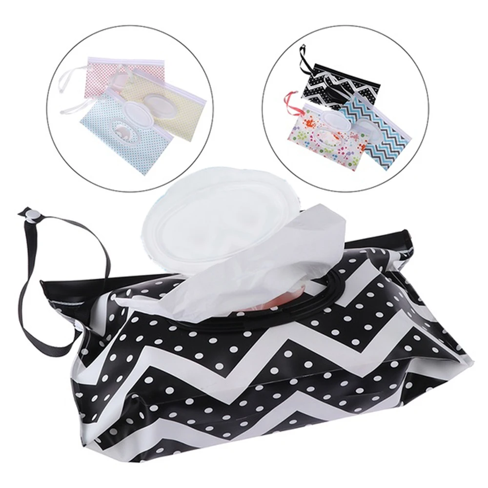 

1 pc Easy-carry Wet Wipes Bag Snap Strap Clamshell Cosmetic Pouch Cleaning Wipes Case Napkin Storage Box Cleaning Supplies