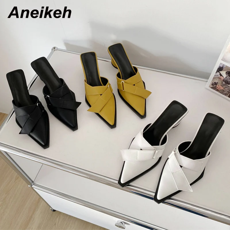 Туфли Aneikeh женские с острым носком модные пляжные мюли на тонком круглом каблуке
