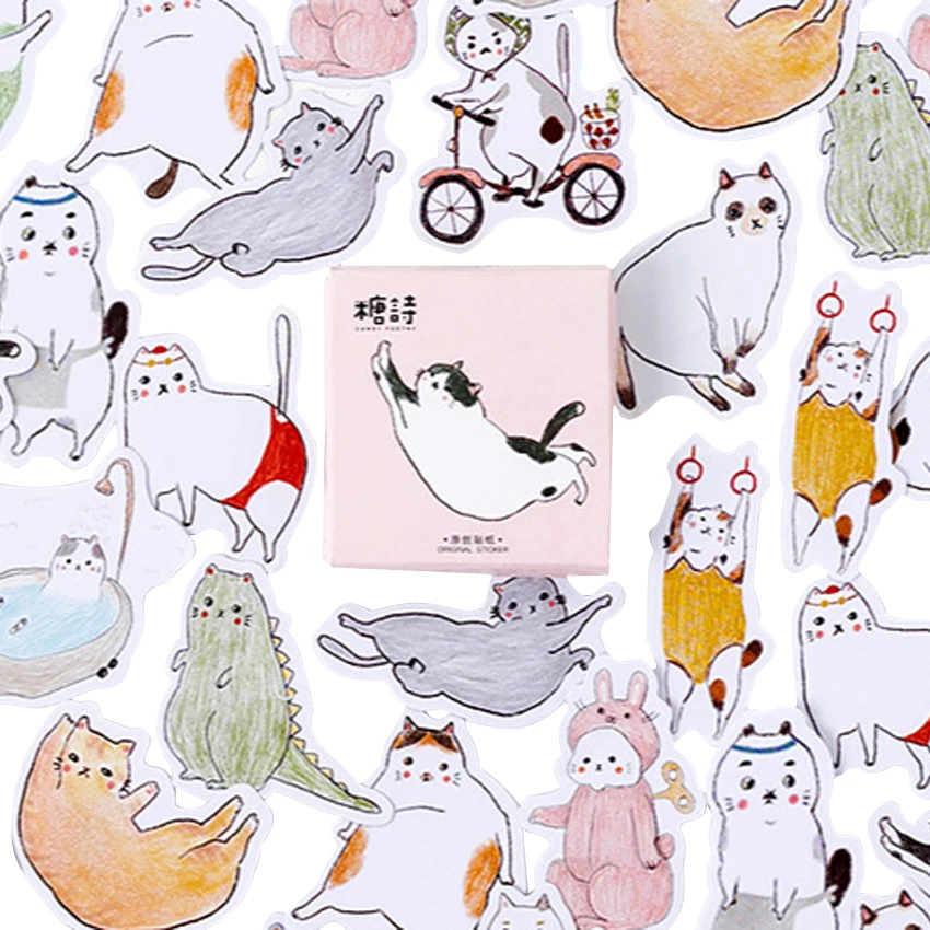 45 шт./упак. новые милые наклейки Животные липкий Бумага Kawaii Cat Еда наклейки украшения Дневник для скрапбукинга, школьные принадлежности - Цвет: Happy cat