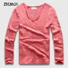 20 Colors V Neck Long Sleeve T Shirt Men Cotton T-Shirt Male Slim Fit Top Tees Casual Loose ► Photo 1/6