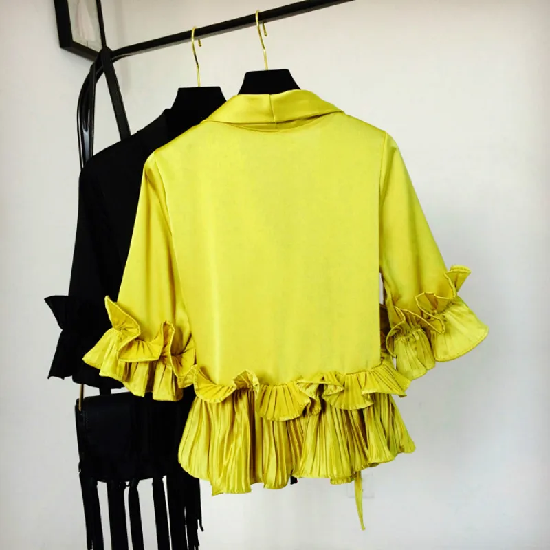 Женская шифоновая блузка с V образным вырезом и рукавом бабочкой|ruffled lace blouse|lace