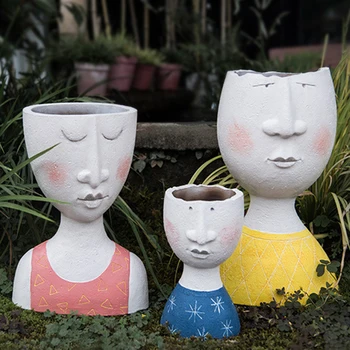 

Creative Flower Pot Resin Artistic Portrait Sculpture Plant Pot Dried Flower Vase Garden Decoration For Kids Pen Holder 1pc