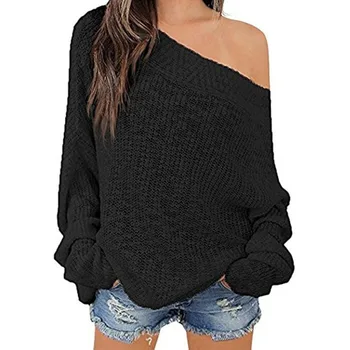 

2019 Autumn and Winter Sleepy Style Loose Large Size Women's Off-the-shoulder Women's Sweater S-5XL