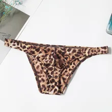 ice silk Men's sexy Leopard g string man bikini Print thong Sexy Low Waist underwear male Breathable bulge pouch Briefs panty