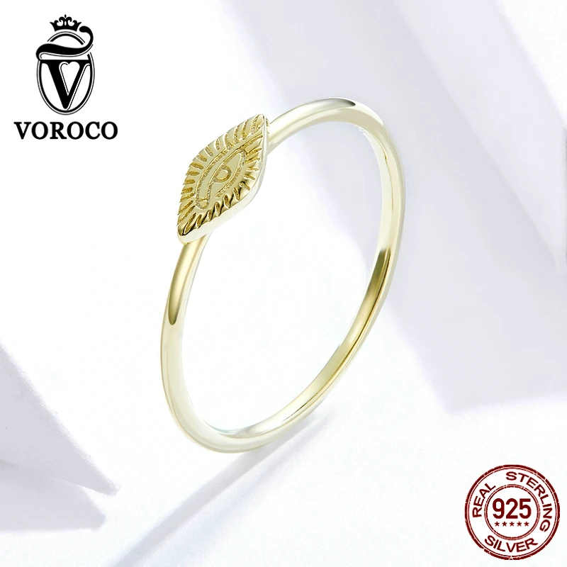 VOROCO BKR629, 925 пробы, серебряные кольца, золотые глаза зла, кольцо-хранитель, много размеров, для женщин, серебряные ювелирные изделия, Ретро стиль, винтажный подарок