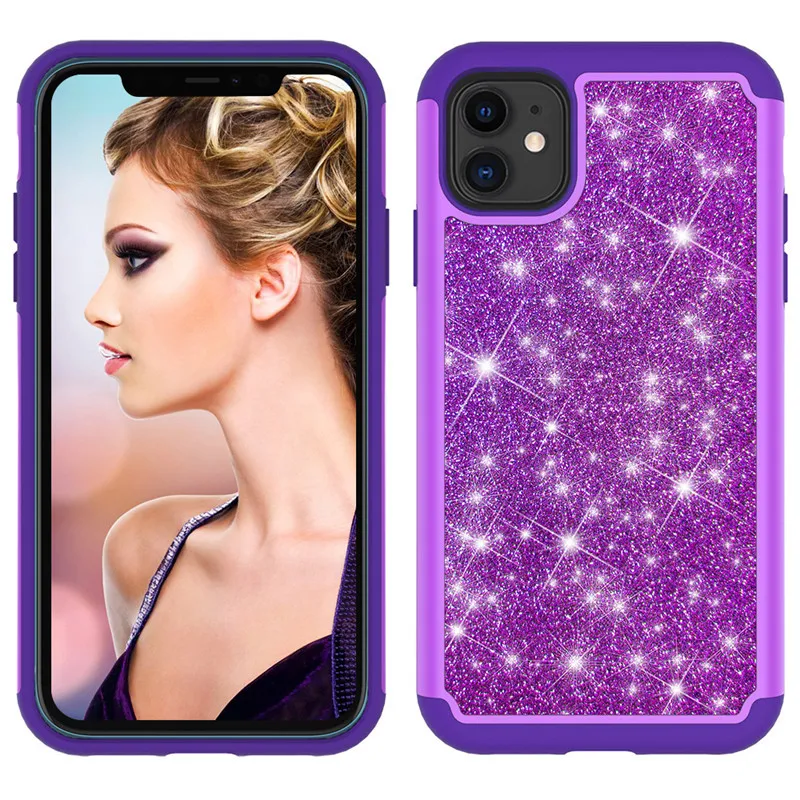 PC silicon 2 в 1 чехол Bling Jewelled антидетонационный задняя крышка окрашенная кожа для iphone
