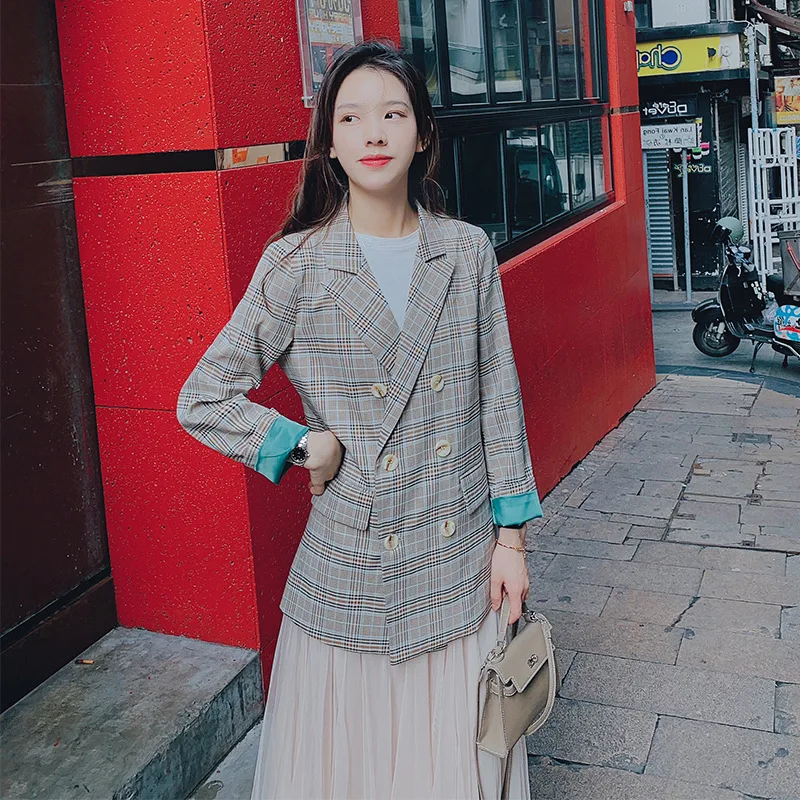 

Spring And Autumn New Style Versatile Plaid Suit Women's Korean-style Casual Loose-Fit Pattern Long Sleeve Small Suit Coat 2019