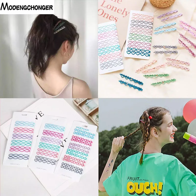 

10 PCS/Set Fashion Women Hair Accessories Retro Heart Bow Hollow Hairpins Geometric Barrette Candy-color Metal Paint Hair Clip