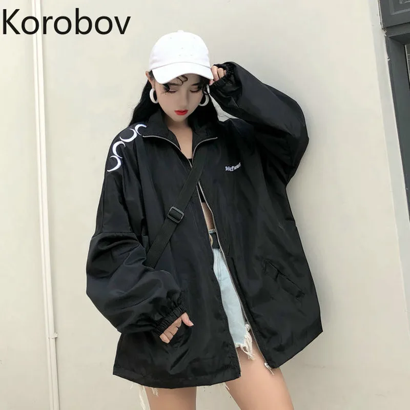Korobov ВЕСНА Новинка Корейская Луна вышивка женские Пальто Harajuku уличная куртка с