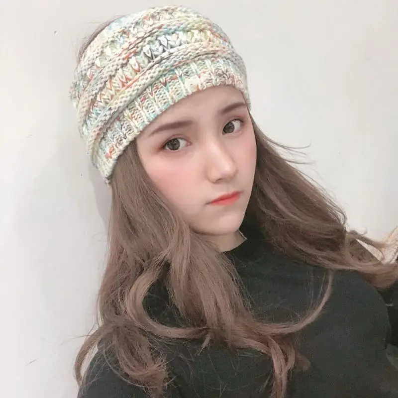 Разноцветная зимняя теплая однотонная вязаная повязка на голову для женщин, женская шерстяная вязаная повязка на голову, широкий головной убор, тюрбан, аксессуары