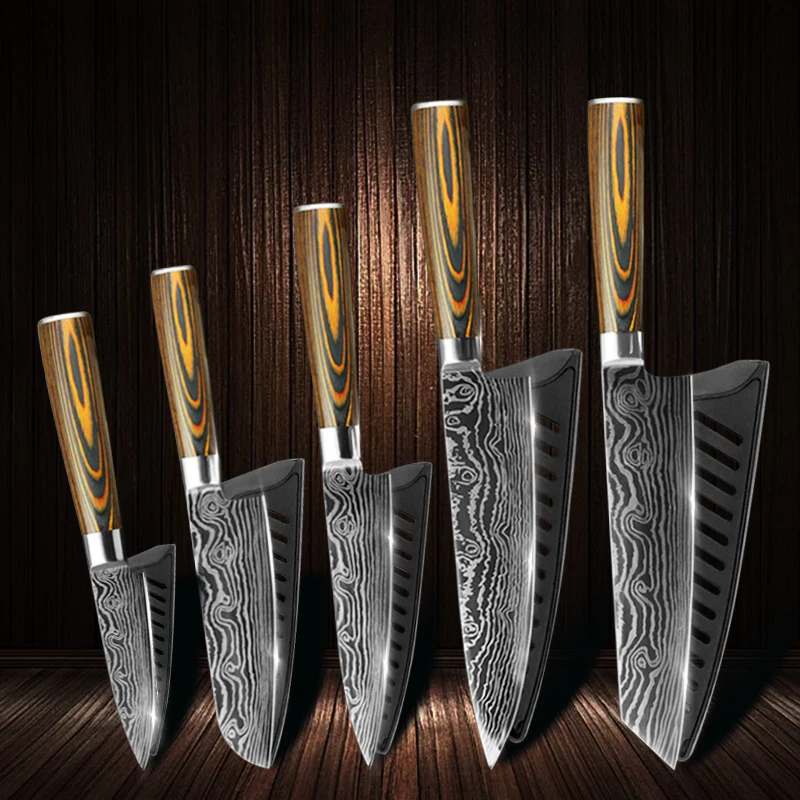  5PCS Kitchen Knife Set Japanese Chef Knives 7CR17 440C Damascus High Carbon Stainless Steel Utility - 4000309974507