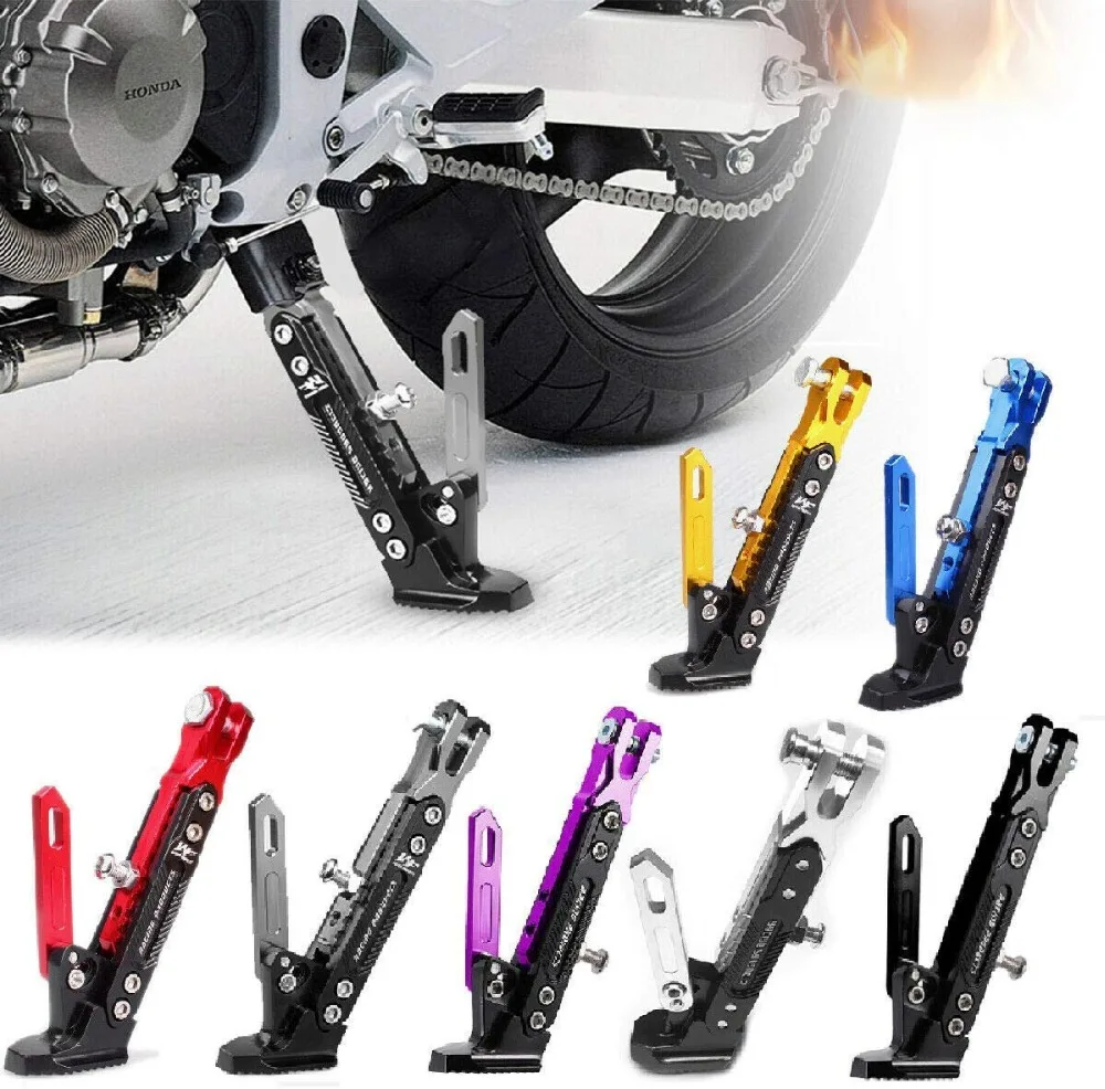 Qauick CNC Aluminum Alloy Adjustable Kickstand Foot Side Stand for Motorcycle Universal Black 