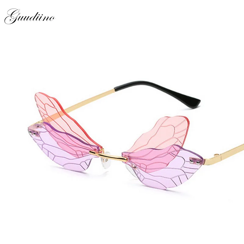

Fashion Dragonfly Rimless Sunglasses Women Luxury Steamppunk Sun Glasses Gradient Clear Lens Men Punk Shades Eyeglasses MM91