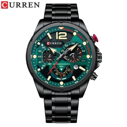 Men's Casual Sport Quartz Wristwatch with Stainless Steel Chronograph Dial and Luminous Features (Black green)