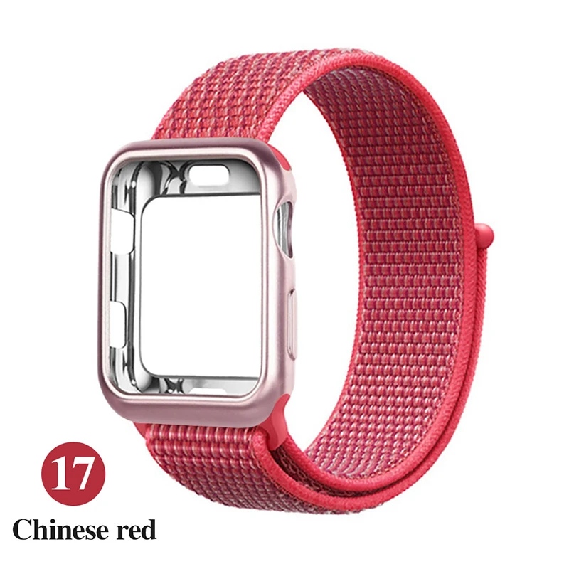 Нейлоновый ремешок+ Мягкий силиконовый чехол для Apple Watch 4 5 3 44 мм/40 мм спортивный ремешок iwatch 54321 42 мм 38 мм ремешок для часов correa pulseira - Цвет ремешка: Chinese red