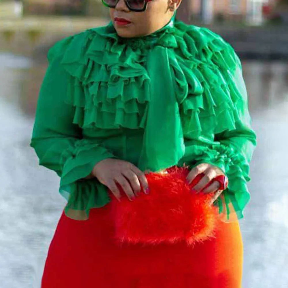 

Summer Casual Green Plus Size Elegant Party Blouses Woman 2019 Falbala Tops Slim African Office Ladies Women Fashion Shirts