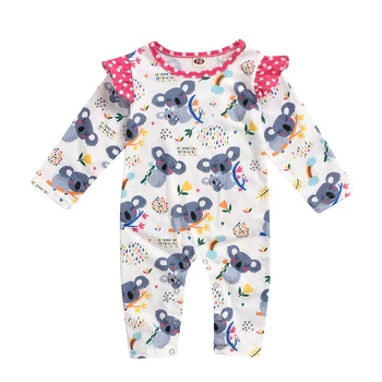 

Baby Girl’s Long Sleeve Jumpsuit Cartoon Koala Pattern Stitching Round Neck One Piece Long Pants