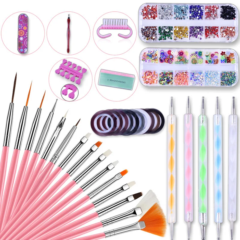 10pcs Set Nail Art set hot sale Nail Set Manicure Polish brusher pen rhinestones Art Decorations Tools Kit