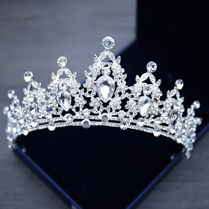 Silver White Барокко Винтаж Черный горный хрусталь кристалл свадебные тиары и короны Noiva головной убор для женщин девочек на день рождения свадебная диадема украшения для волос - Окраска металла: Silver White