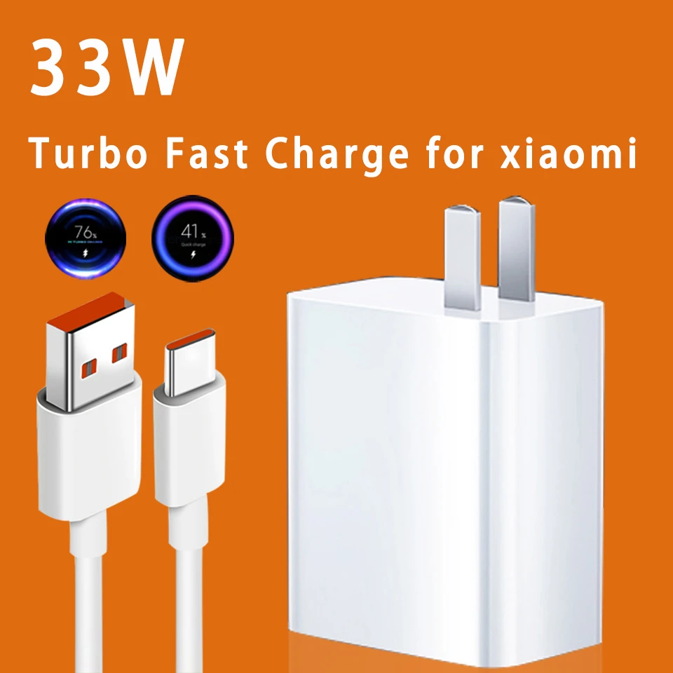 33w Turbo Charger For Xiaomi Pad 5 Redmi Note 10 EU QC3.0 Fast Charging Phone Charger Cable For Poco X3 NFC M2 Pro Mi 10T 5G 11X phone charger