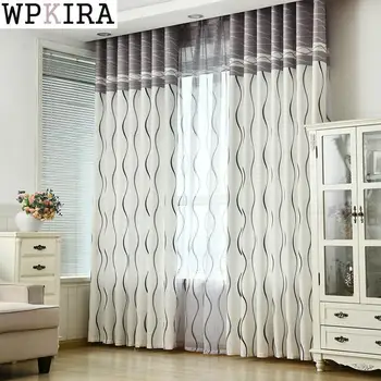 

grey striped semi-bluckout curtains for living room tulle+curtain for bedroom window wavy stripes sheer curtains S045&30