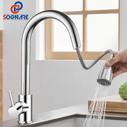 SOGNARE Kitchen Faucents With Pull Down Ceramic Plate Spool Brass 360 Degree Rotation Hot and Cold Water Faucet Sink Waserhahn