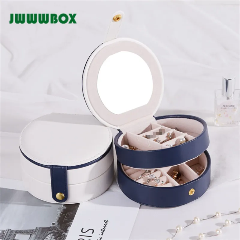 

JWWWBOX Korean Mini Jewelry Box Double Layers Earrings Rings Jewelry Packaging Display Box With Mirror Christmas Gifts JWBX46