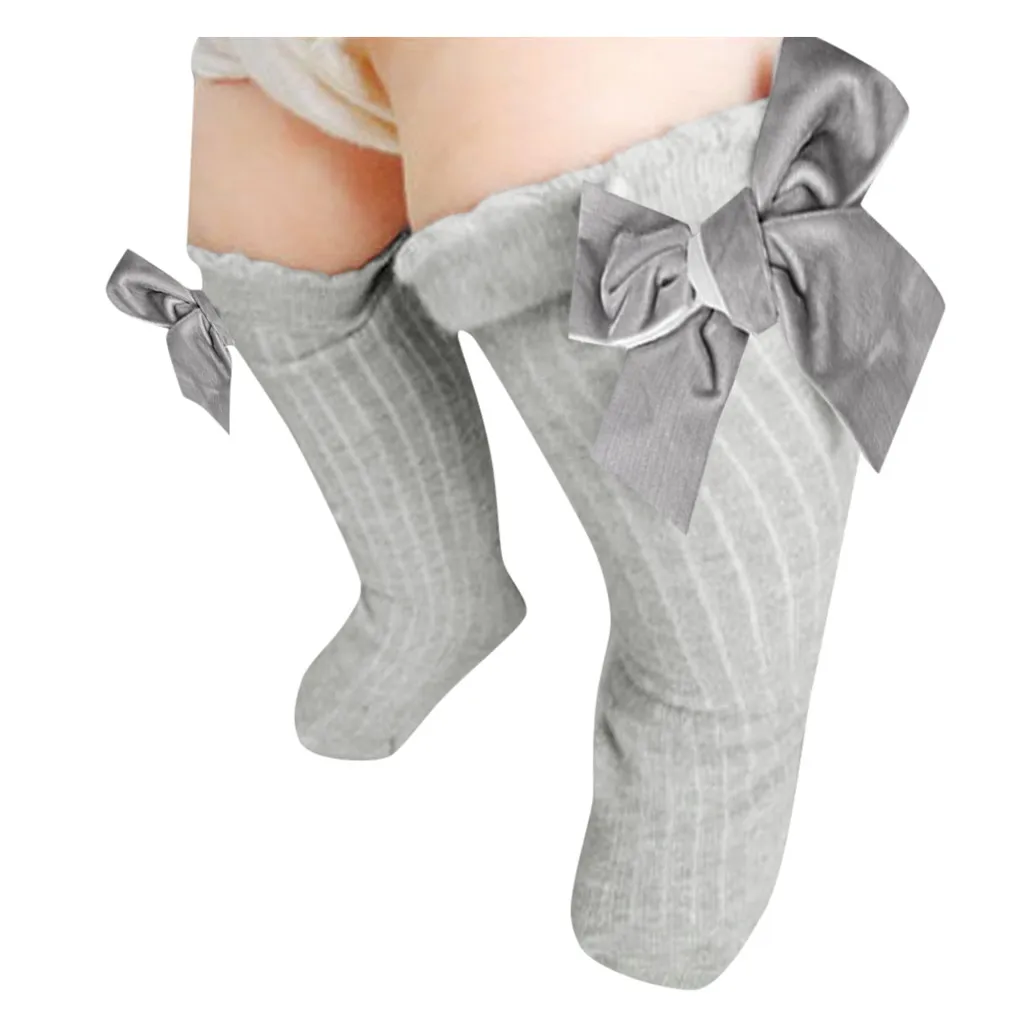 Autumn Winter New Born Baby Kids Soft Cotton Stockings Solid Color Girls Infant Warm Bowknot Leggings Knee High Sock