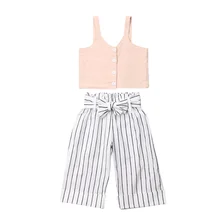 2-6 лет, 2 предмета, одежда для маленьких девочек, топ на пуговицах+ штаны, летний комплект одежды