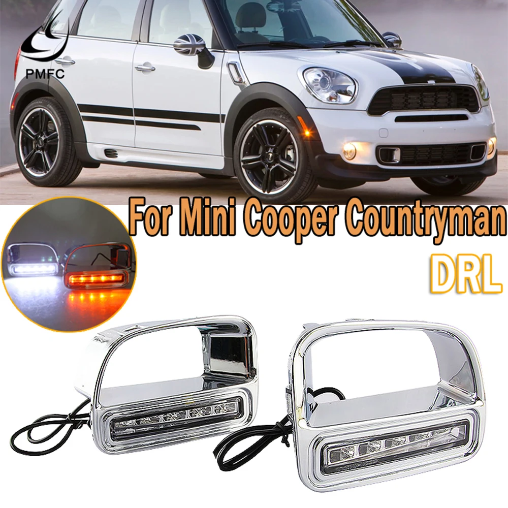 

PMFC LED DRL Daytime Running Light Fog Lamp Driving Lamp Daylight With Yellow Turn Signal Light For BMW Mini Cooper Countryman