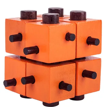 

Eight square wooden puzzle hole lock 6 pass puzzle disassembly Montessori educational toys wooden Luban ball