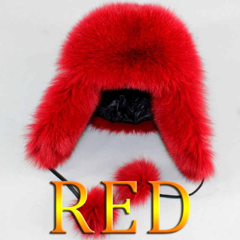 Women real fox fur hat genuine sheepskin leather caps winter warm Ears Fashion Bomber Cap belt new arrival - Цвет: red