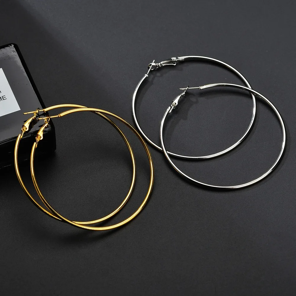 Горячая Распродажа 60 мм большие гладкие серьги-кольца золотые и серебряные круглые серьги Brincos Loop Серьги для женщин ювелирные изделия