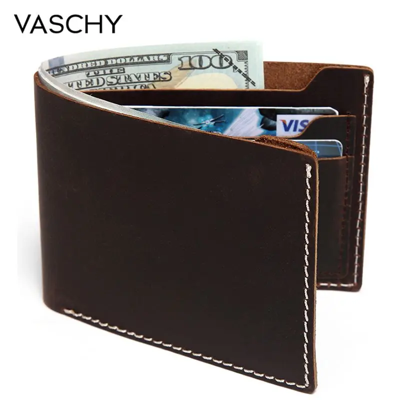 VASCHY Leather wallet for men Vintage Bifold Wallet Slimfold with 6 Card Slots Cowhide Leather Wall