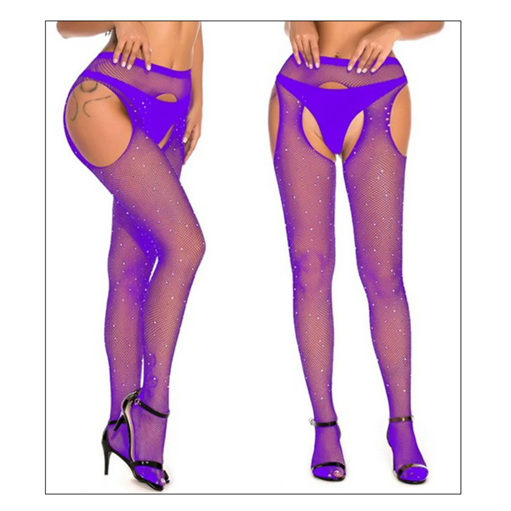 Women Crystal Rhinestone Fishnet Net Mesh Socks Stockings Tights Pantyhose   