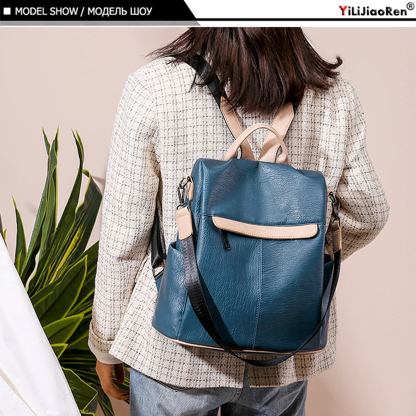 Fashion Leather Backpack Women Shoulder Bag Large Capacity Women Backpack School Bag for Teenage Girls Light Travel Backpack