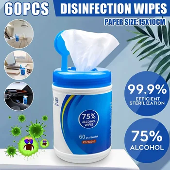 

60pcs 75% Disposable Alcohol Disinfection Wipes Portable Hand Tissues Skin Cleaning Antiseptic Wipes Alcohol Wipes