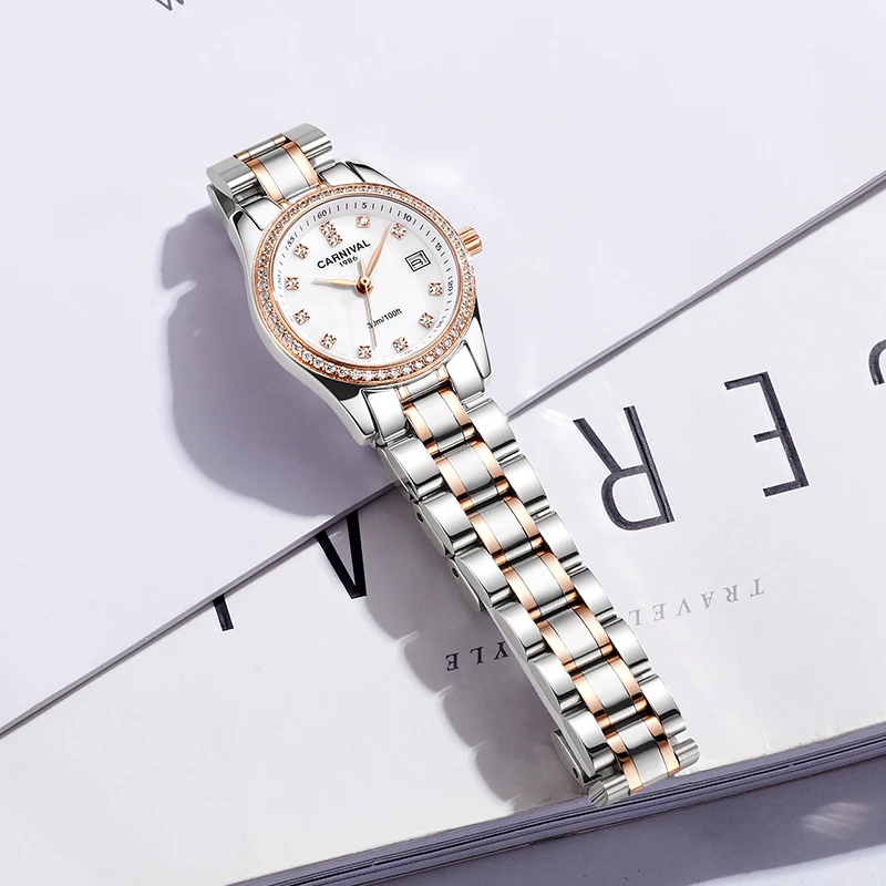 CARNIVAL Brand Fashion Watch for Women Ladies Luxury Stainless Steel Calendar Quartz Wristwatch 30m Waterproof 2023 Reloj Mujer