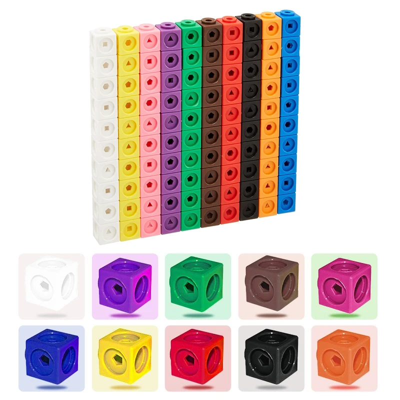 Children Math Cubes Montessori Toys Geometric Counting Link Cubes Snap Blocks Stacking Games Fine Motor Training Sensory Toys 2